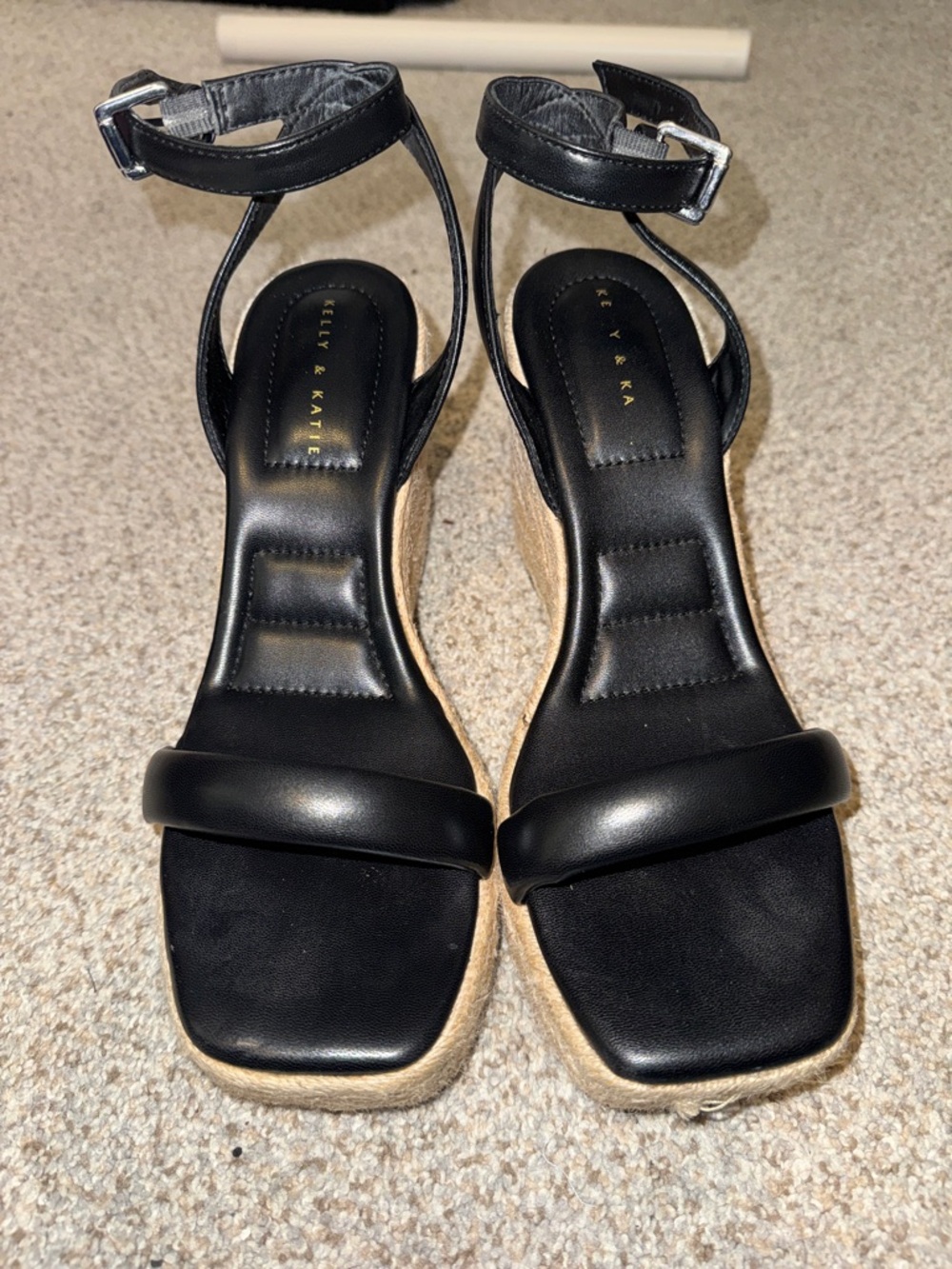 Kelly & Katie Black Ankle-Strap Espadrille Wedge Sandals